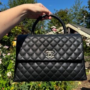 Chanel Top handle flap bag caviar black gold hardware
